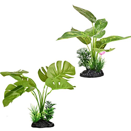 Smarlin Aquarium Plants Decoration, Artificial Plants for Fish Tank, 2 Pack (9 inches Height)
