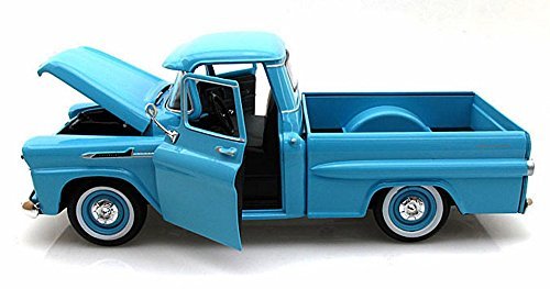 1958 Chevy Apache Fleetside Pickup Truck, Light Blue - Motormax 79311 - 1/24 scale Diecast Model Toy Car