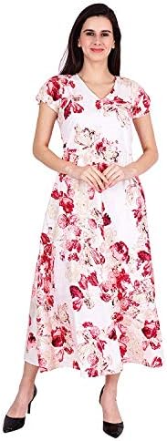 My Swag Women's Crepe Short Sleeve V Neck Crepe Maxi Dress