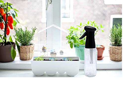 KEEN Continuous Spray Bottle, 12.2 OZ Fine Mist for Indoor/Outdoor Plant Care, Hair Styling, Skin Freshener Air Mist, Refillable Empty Water Bottle Trigger Sprayer Set, Black/Clear