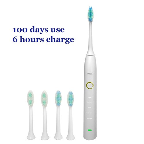 Sonic Electric Toothbrush 5 Modes Rechargeable for Superior Dental Hygiene Daily Clean, Gum Care, Sensitive, Whitening,and Deep Clean Oral Health Micropulse Bristles with 4 Replacement Heads - White Sonic Electric Toothbrush 5 Modes Rechargeable for Superior Dental Hygiene Daily Clean, Gum Care, Sensitive, Whitening,and Deep Clean Oral Health Micropulse Bristles with 4 Replacement Heads - White