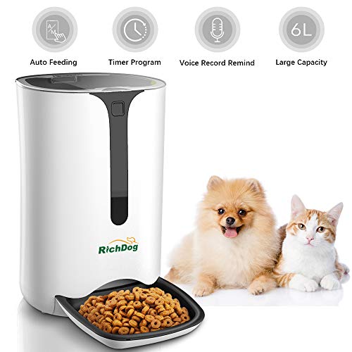 RICHDOG Automatic Pet Feeder Pet Feeding, Lager Capacity 6L, Accurate Portion Control, Tow