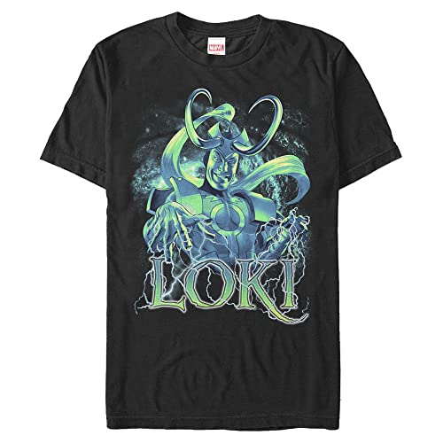 Marvel Classic Loki Lighning Tall Men's Tops Short Sleeve Tee Shirt Black at Amazon