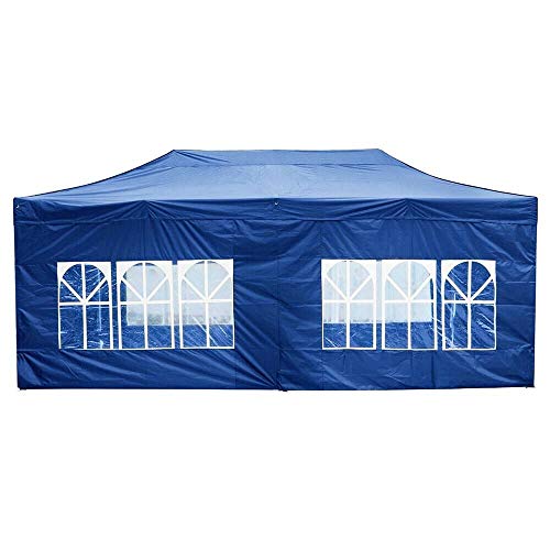 AyaMastro Blue Outdoor 10' x 20' Gazebo Canopy Garden Shelter Party Wedding Tent w/Detachable Sidewall & Carry Bag with Ebook