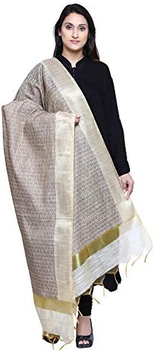 Loom Legacy Women Dupatta Silk Cotton Blended Jacquard Dupatta (Lh-0003_Beige_90X250 Cms)