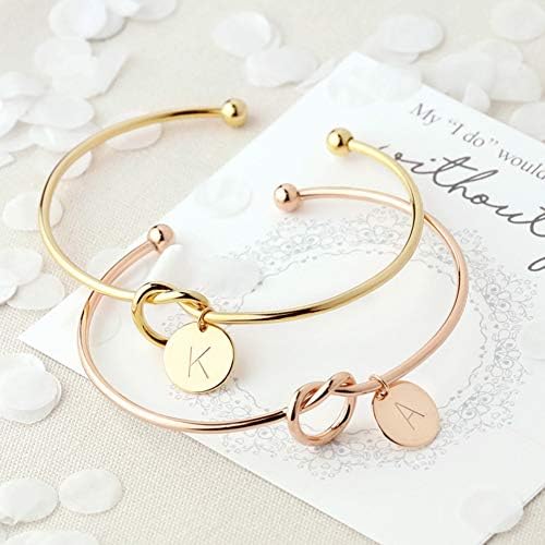 Scelet Bridesmaids Gift Tie The Knot Single Initial Letters Personalized Charms Bracelet Bangle Wedding Jewelry