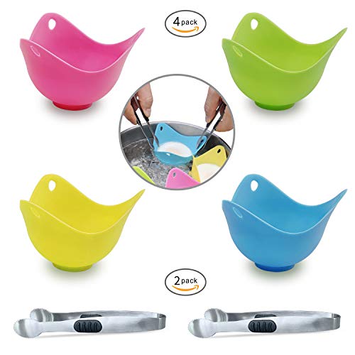 4 Pcs Silicone Egg Poacher Silicone Egg Poaching Cups with For Microwave or Stovetop Egg Cooking Kraft Box Packing Poaches Eggs To Perfection Without the Stress or Mess with 2 Pcs Sugar Cube tongs - Thumbnail 5