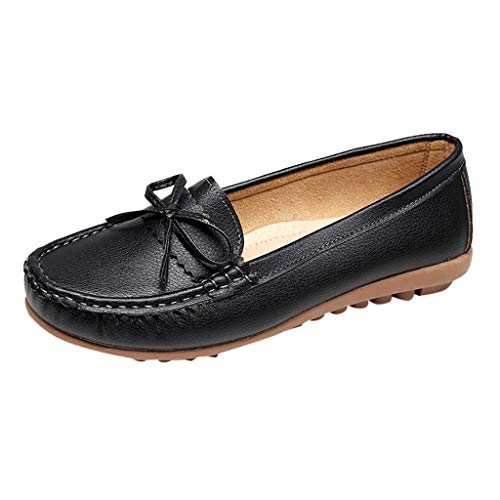 kaifongfu Women Shoes PU Leather Slip-On Driving Shoes Casual Bow Shoes(Black,36)