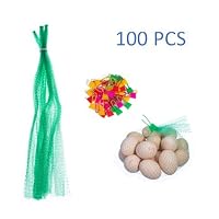 Jennifer Ling 100pcs Mesh Produce Bags,Reusable Nylon Mesh net Produce Grocery Toys Fruits Vegetables Drawstring Storage Poly Bags (Green)