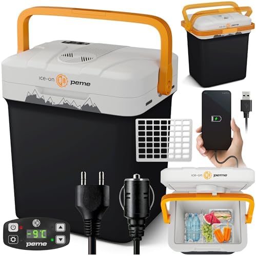 Kühlbox Auto Elektrisch für Camping Kühlschrank Elektrische Kühltruhe Groß Autokühlschrank Cool Box Cooler Gefrierbox mit Strom und Steckdose Car Fridge Tiefkühlbox 12V 230V 22,9L – Essential