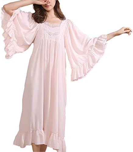 Womens Nightgown,Cotton Victorian Vintage Sleepwear Loungewear Long Sleeve Nightshirt Sleepdress