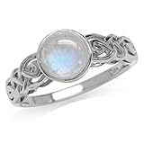 Silvershake 7mm Natural Round Shape Moonstone White Gold Plated 925 Sterling Silver Celtic Knot Solitaire Ring