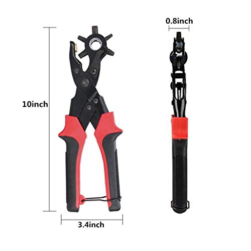 Leather Hole Punch Plier Set for Belts, Watch Bands, Straps, Dog Collars, Saddles, Shoes, Fabrics, DIY Home or Craft Projects. Super Heavy Duty Rotary Puncher, Multi Hole Sizes Maker Tool
