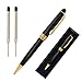 Candumy Black Gift Ballpoint Pen Set for Men,Stainless Steel Fancy pens Twist to Open Retractable Classic Design Golden Trim,Executive Business Pens with Medium Black Ink Refills-2Pack(2Pen,4Refills)