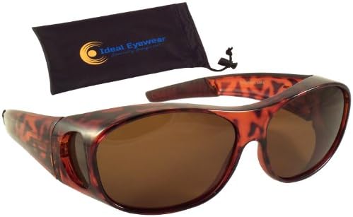 Sun Shield Fit Over Sunglasses with Polarized Lenses and Spring Hinges - Fit Over Prescription Glasses (Tortoise Frame / Brown Lens with Case, Large)