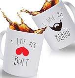 Mr and Mrs Gifts Coffee Mugs - I Like His Beard, I Like Her Btt | His and Her Couple Gifts | Funny Him Her Mug Sets are Great Housewarming, Engagement, Anniversary, Wedding, Gifts for Bride, Husband
