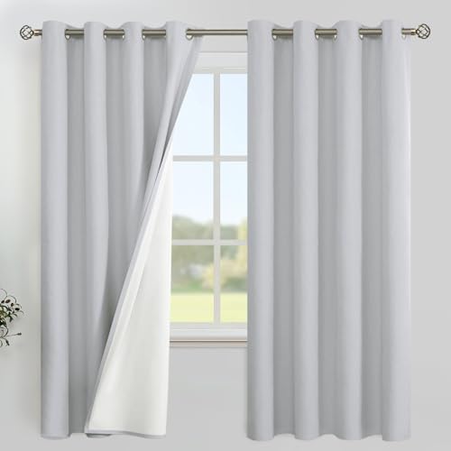 YoungsTex Light Grey Linen Blackout Curtains 68 Inch