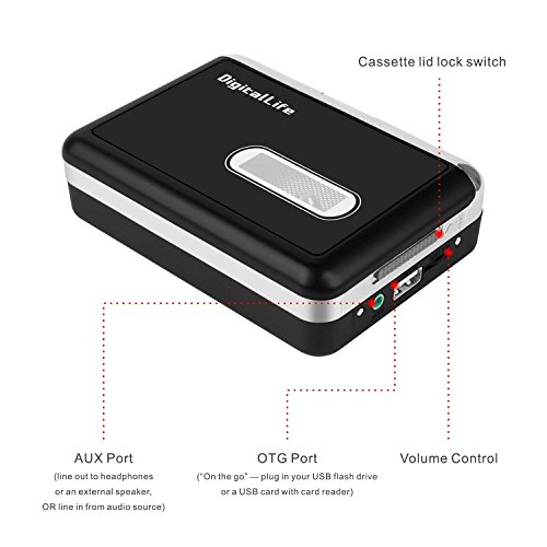 DigitalLife Cassette Player Recorder - Walkman Cassette Tapes to MP3 CD Converter via USB Flash Driver (Not Included, No Need PC