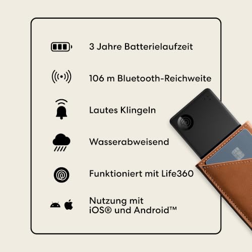 Tile Slim - Geldbörsenfinder, Bluetooth-Tracker und Gegenstandsfinder für Gepäckanhänger, Reisepässe und mehr. iOS- & Android-kompatibel. Handy-Finder. 1er-Pack (Schwarz)