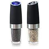 Gravity Electric Salt and Pepper Grinder Set with LED Light, Battery Powered Salt and Pepper Mills, Automatic Salt and Pepper Shakers & Adjustable Coarsenes,2 PCS (Black)