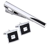 PiercingJ 3pcs Men's Stainless Steel Exquisite GQ Cufflink and Tie Clip Set