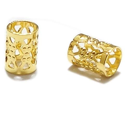 50pcs Top Quality 8x6mm Gold Plated Filigree Pattern Tube Spacer Beads Copper Metal (Hole Size ~4.9mm) CF106-G