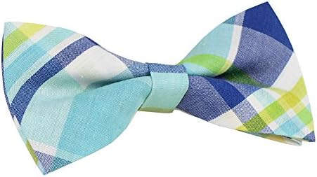ST34 Brand New Fashion Plaid Tuxedo Adjustable Bow tie for MENS (4.6"x 2.3")-Various Colors (BB-741 Blue White Yellow Check)