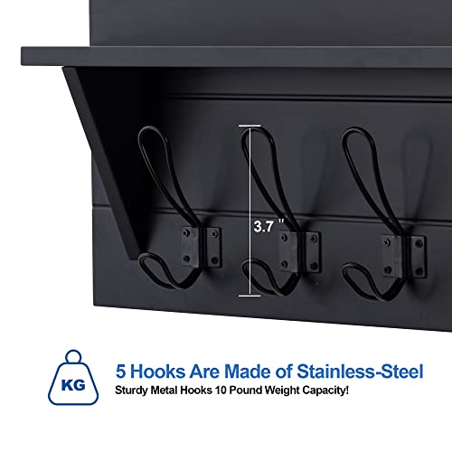 Zoopolyn Wall Shelf with Hooks Underneath 24’’ Long Wall Mounted Coat Rack with Shelf Coat Rack
