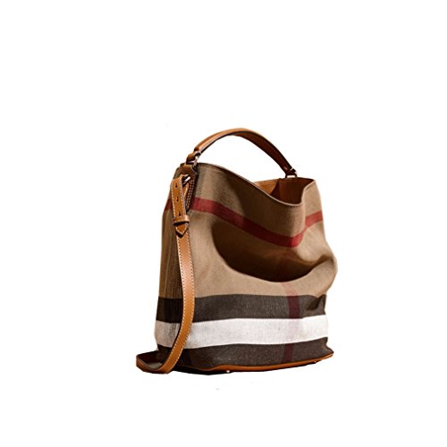 Fashionable Brand Burberry The Ashby - Medium Canvas Check Pattern Leather Eshibe Handbags Brown