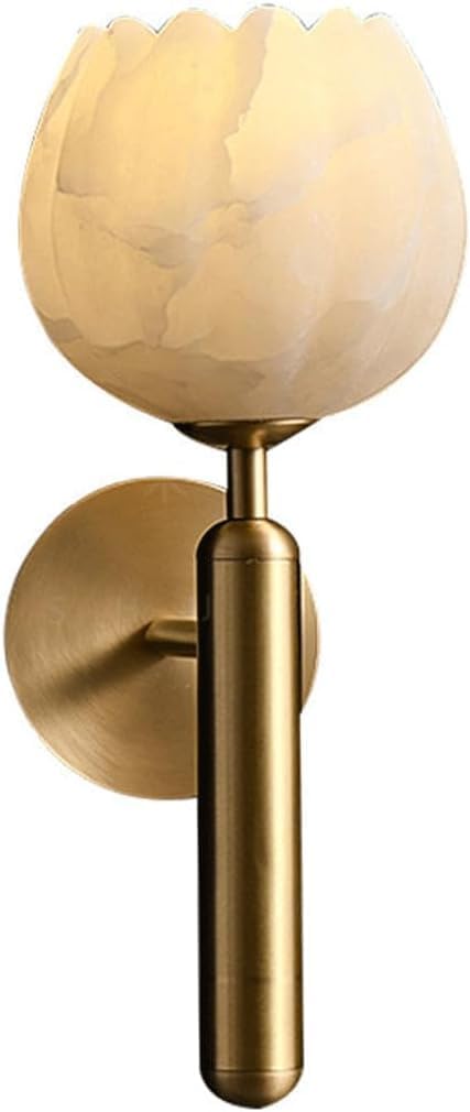 Photo 1 of SIYGANK White Alabaster Wall Sconce Natural Marble Stone Wall Light Fixture Mid Century Modern Hallway Wall Sconce Antique Farmhouse Flower Wall Mounted Lamp for Bedroom Living Room Bathroom