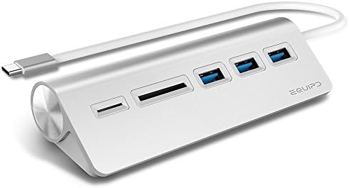USB C Hub, EQUIPD 5 in 1 Aluminum Type C Adapter with 3 USB 3.0 Ports SD/SDHC/SDXC/microSD Card Reader MacBook/Pro 13" 15 2016/2017, iPad Pro 11" 12.9", MacBook Air and More Type C Devices – Silver