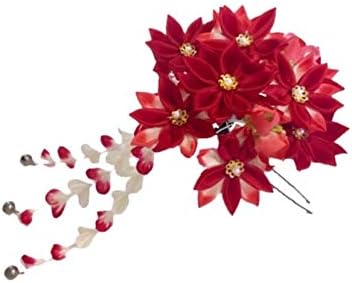 Amazon つまみかんざし つまみ花 つまみ細工 赤 レッド 結婚式 成人式 卒業式 舞台 お正月 髪飾り ピン コーム 通販