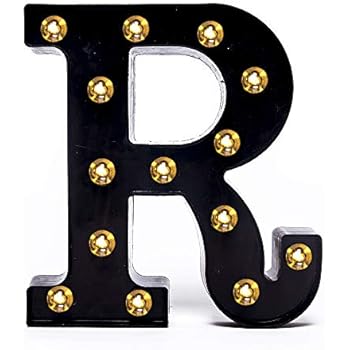 Foaky Black LED Marquee Letter Lights Sign 26 Alphabet Light Up Marquee Letters Sign for Night Light Wedding Birthday Party Battery Powered Christmas Lamp Home Bar Decoration (R)