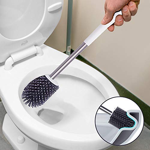 BOOMJOY Toilet Brush and Holder Set, Silicone Bristles Bathroom Cleaning Bowl Brush Kit with Tweezer - //medicalbooks.filipinodoctors.org