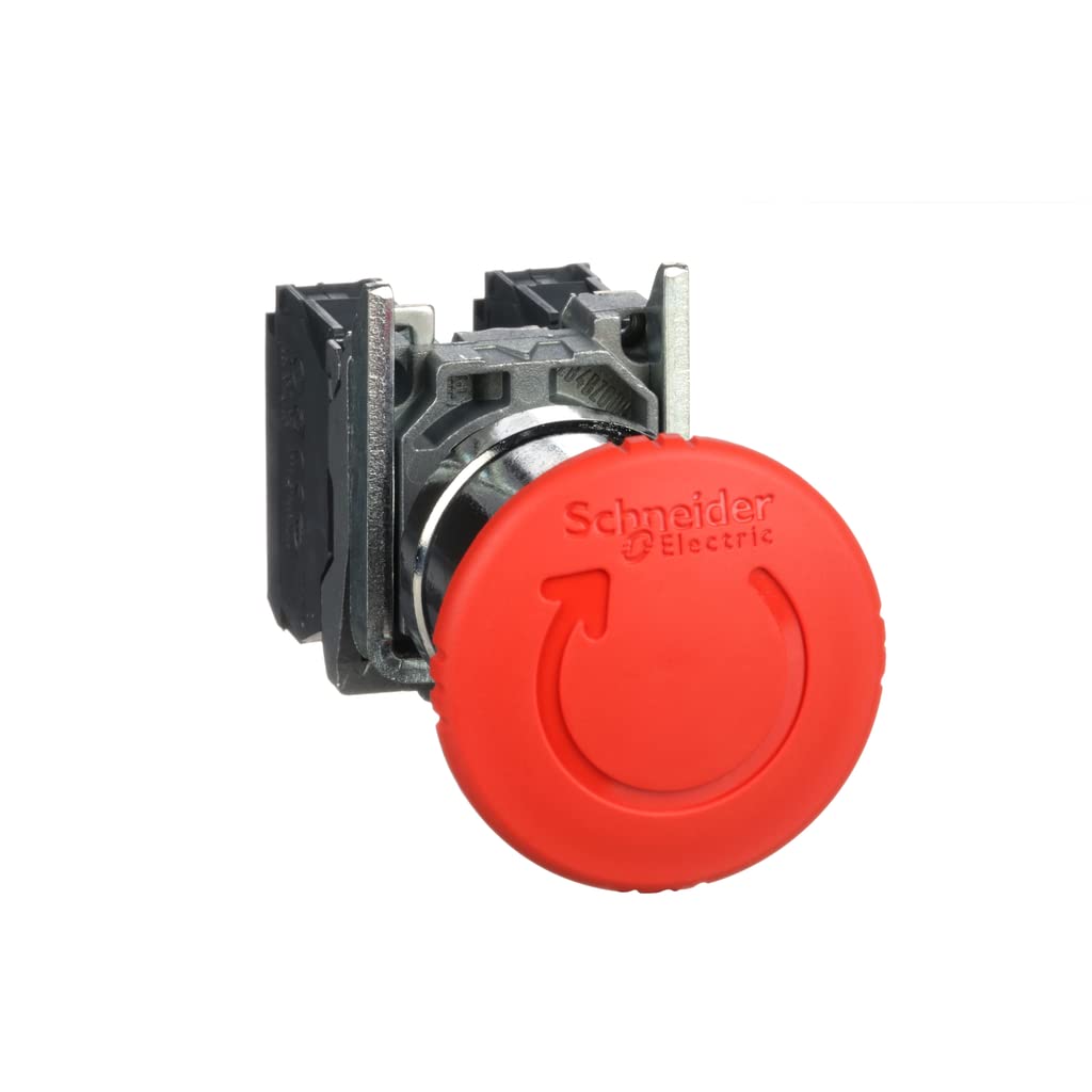 Schneider Electric Harmony XB4 – Emergency Stop Switch – Ø40 – Press – Red – 1O+1F – Screws
