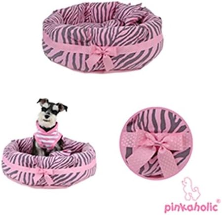 Pinkaholic Pink Leo Zebra Print Dog Bed - Soft, Comfy and Dreamy, Dog Bed (18.8" Diameter x 7" High, Pink/Grey)