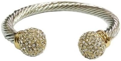 Amythyst Unisex Silver Tone Open End Cuff West Indian Inspired Ball Bangle with Zirconia Stones