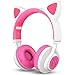 Bluetooth Headphones, Riwbox CT-7 Cat Ear LED Light Up Wireless Foldable Headphones Over Ear with Microphone and Volume Control for iPhone/iPad/Smartphones/Laptop/PC/TV (White&Pink)thumb 2