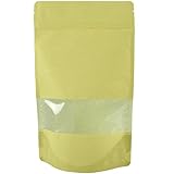 USPak Rice Paper Natural Kraft Stand up Pouches with Window and Zip Lock Food Storage Bag, Pack of 25 (Medium - 8 oz)