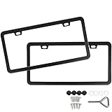 SunplusTrade Two Matte Black Powder Coated Aluminum License Plate Frame with Black Screw Caps