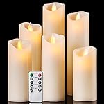 Flameless Candles Battery Operated Candles 4" 5" 6" 7" 8" 9" Set of 6 Ivory Real Wax Pillar LED Candles with Dancing Flame with 10-key Remote and Cycling 24 Hours Timer