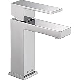 Delta Modern Matte Black Bathroom Faucet 1 Hole, Single Hole Bathroom Sink Faucet for Vanity, Metal Push-Pop Drain Assembly, Chrome 567LF-PP