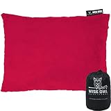 Wise Owl Outfitters Camping Pillow Compressible Foam Pillows - Use When Sleeping in Car, Plane Travel, Hammock Bed & Camp - Adults & Kids - Compact Small & Large Size - Portable Bag - MD Red