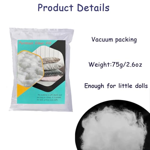 Vseegrs 75g/2.6oz Premium Polyester Stuffing for Stuffed Animals, Soft and Warm Down Feather Like DIY Toy Stuffing for Dolls, Silky Texture Fiber Filling pp Cotton Stuffing for Craft