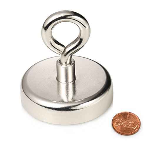 UPC 764560051505, Wukong 255 LBS Pulling Force Super Powerful Round Neodymium Magnet with Countersunk Hole and Eyebolt Diameter 2.36INCH(60mm) for Salvage in River or Fishing