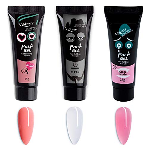 3 Colors Poly Gel Nail Kit, Clear Nude Quick Nail Extension Gel Kit Nail Enhancement Builder Gel Acrylic Nail Art Kit (15ml/pcs)