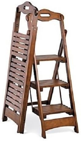 Wooden Folding Ladder Stool 3 Step Walnut Finish - 48"