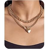 iamrzye Layered Gold Necklace for Women Dainty Cute Heart Pendant Choker Necklace Bold Statement Paperclip Chain Link Necklaces Non Tarnish Chunky Gold Necklaces Stack Cuban Trendy Jewelry Gifts