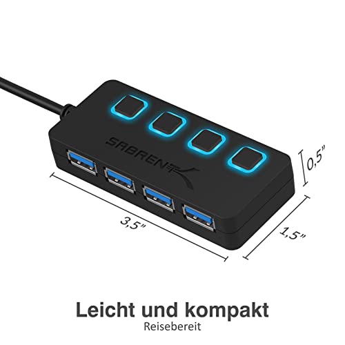 Sabrent USB HUB - 4-Port USB 3.0 Hub with Single Power Switch and LEDs (HB-UM43)