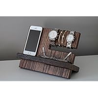 Night Stand Oak Wood Valet iPhone Galaxy Charging Stand Nightstand Dock Graduation Father